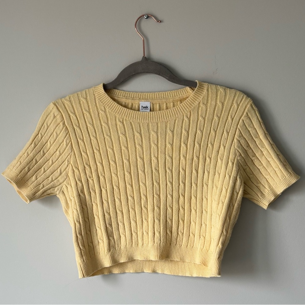 Twik Pale Yellow Cable-Knit Cropped Sweater Size S